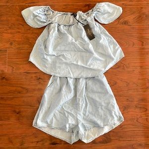 NWT Romeo + Juliet Couture Light Denim Color Shorts Romper Jumpsuit